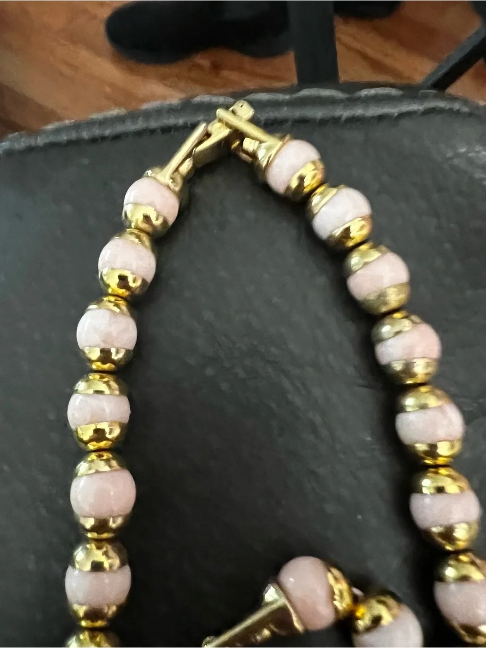 Gold & Pink Beaded Necklace and Bracelet Set 70’s AVON